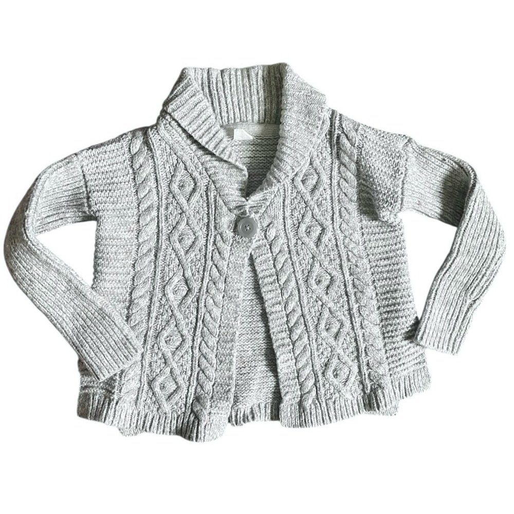 Gap Kids unisex gray Cardigan size 5 Holiday chunky Cotton Wool Knit classic